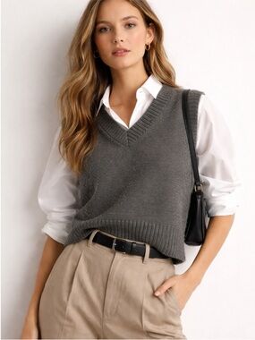 Zara Gray V-Neck Knit Sweater Vest